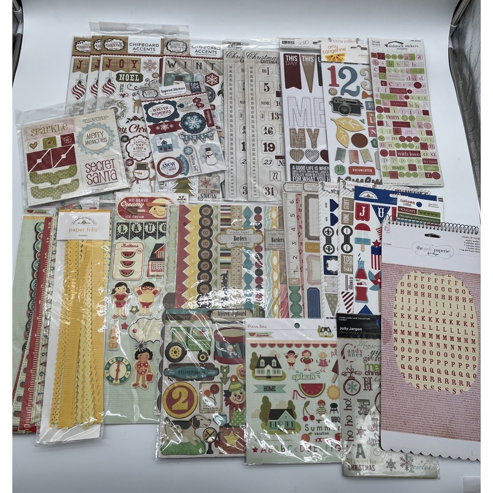 Huge Scrapbooking Sticker Lot NEW Christmas Chipboard Alpha Borders Mixed Brands
